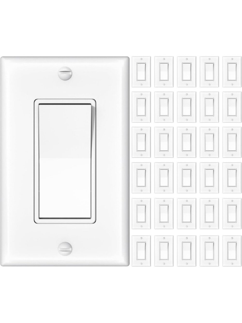 30 Pack Single Pole Light Switches & Wall Plates - Easy Install, Durable Design